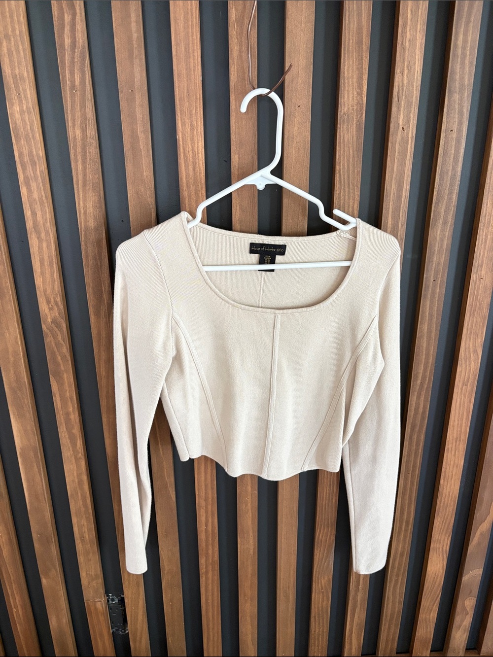 House of Harlow 1960 Cream Scoop Neck Long Sleeve Knit Top
